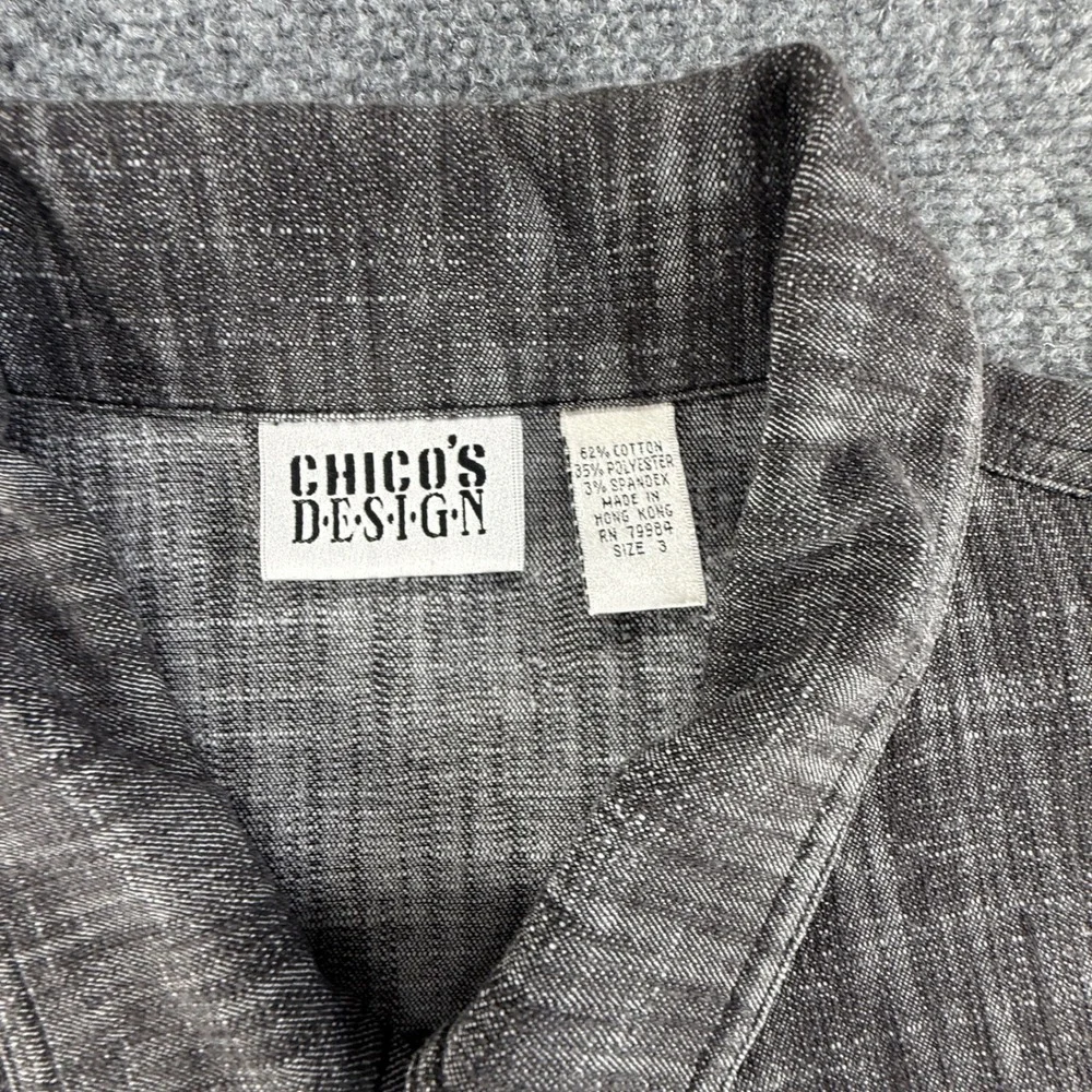 Chicos Design Gray Space Dye Textured Button Front Jacket Size 3 Large XL